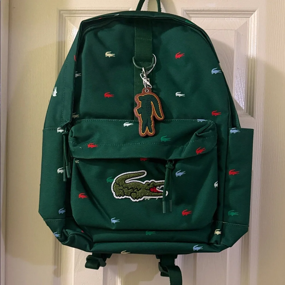 Lacoste Forest Green Backpack with Multicolor Croc Embroidery - Picture 1 of 14